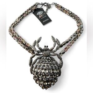 GUNMETAL GLASS BEADED SPIDER STATEMENT NECKLACE